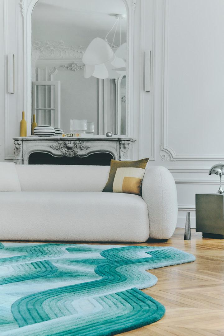 Toulemonde Bochart Flow Aqua Tapis Bleu En Laine