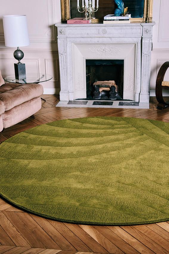 Toulemonde Bochart Volute Rond Vert Tapis Vert En Laine