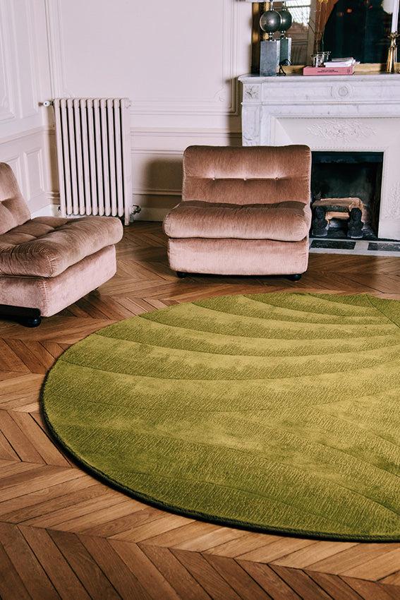 Toulemonde Bochart Volute Rond Vert Tapis Vert En Laine