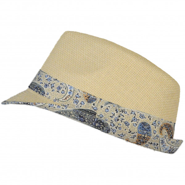 Toutacoo Chapeau Copacabana Panama à Bande Paisley Bleu