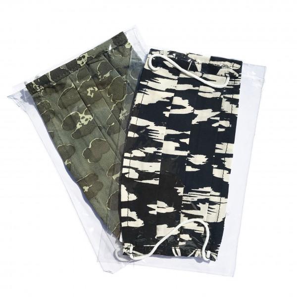 Toutacoo Lot De Deux Masques En Tissu Avec Poche Intégrée Pour Filtre Lavable Et Réutilisable. Coloris Imprimé Noir / Kaki