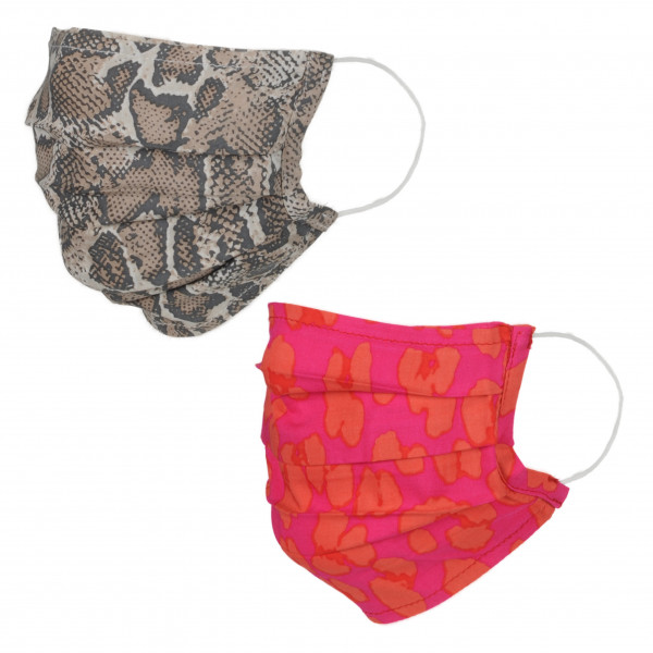 toutacoo Lot de deux masques en tissu avec poche intégrée pour filtre lavable et réutilisable. Coloris imprimé python/rose