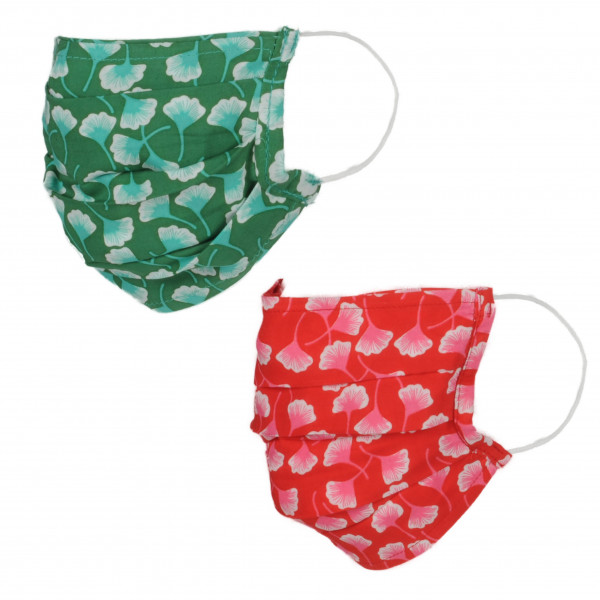 toutacoo Lot de deux masques en tissu avec poche intégrée pour filtre lavable et réutilisable. Coloris imprimé vert/rouge