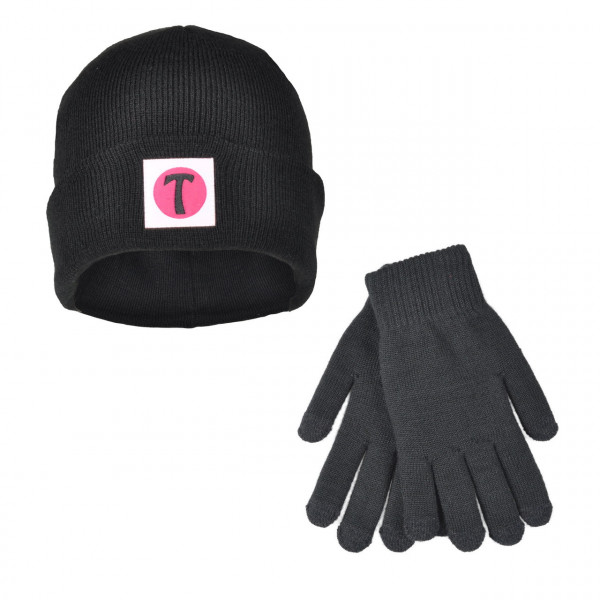 toutacoo Set Bonnet et Gants tactiles en Laine couleur noir