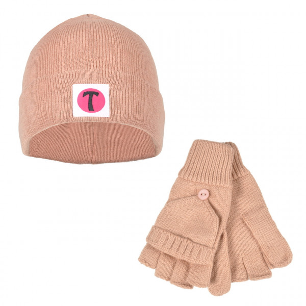 toutacoo Set Bonnet et Mitaines avec moufles amovibles - couleur chair