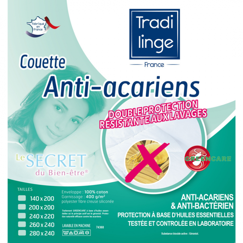 Tradilinge Couette Anti Acariens 400grs/m2 GREENCARE®