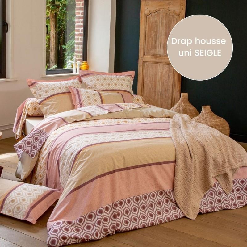 tradilinge Drap housse 100% coton Tradilinge uni SEIGLE (Inouk Rose)