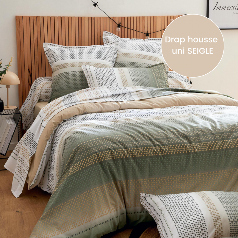 tradilinge Drap housse 100% coton Tradilinge uni SEIGLE (Niagara Kaki)