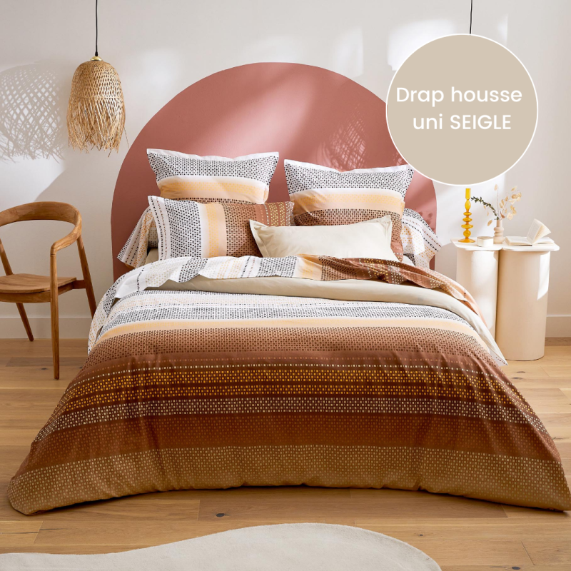 tradilinge Drap housse 100% coton Tradilinge uni SEIGLE (Niagara Chataîgne)