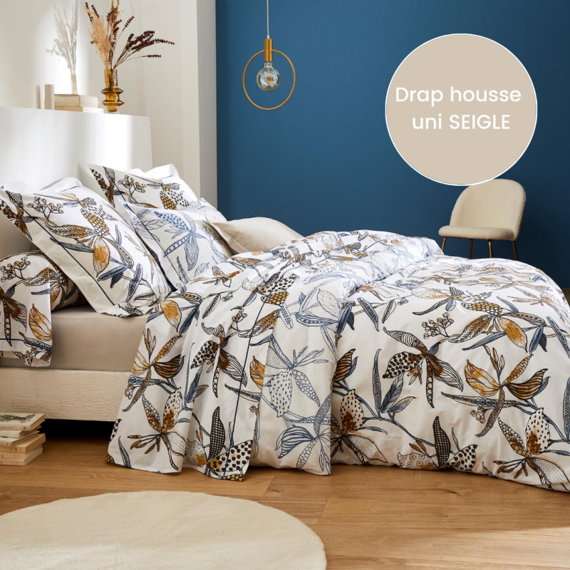 tradilinge Drap housse 100% coton Tradilinge uni SEIGLE (Pénélope Silice)