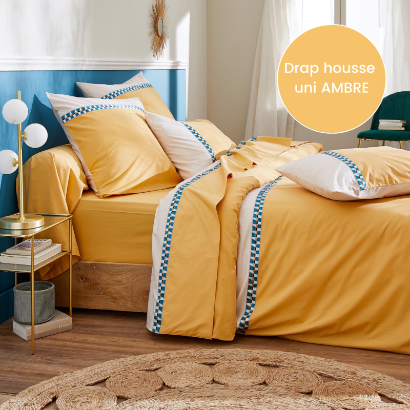 tradilinge Drap housse percale Tradilinge ROMY AMBRE - Coloris AMBRE