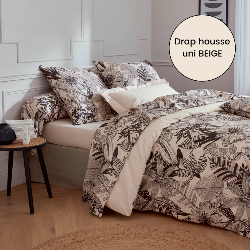 tradilinge Drap housse percale Tradilinge uni BEIGE (Alba Noir)