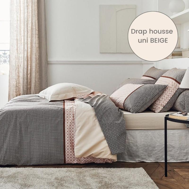 tradilinge Drap housse percale Tradilinge uni BEIGE (Gabin Épice)