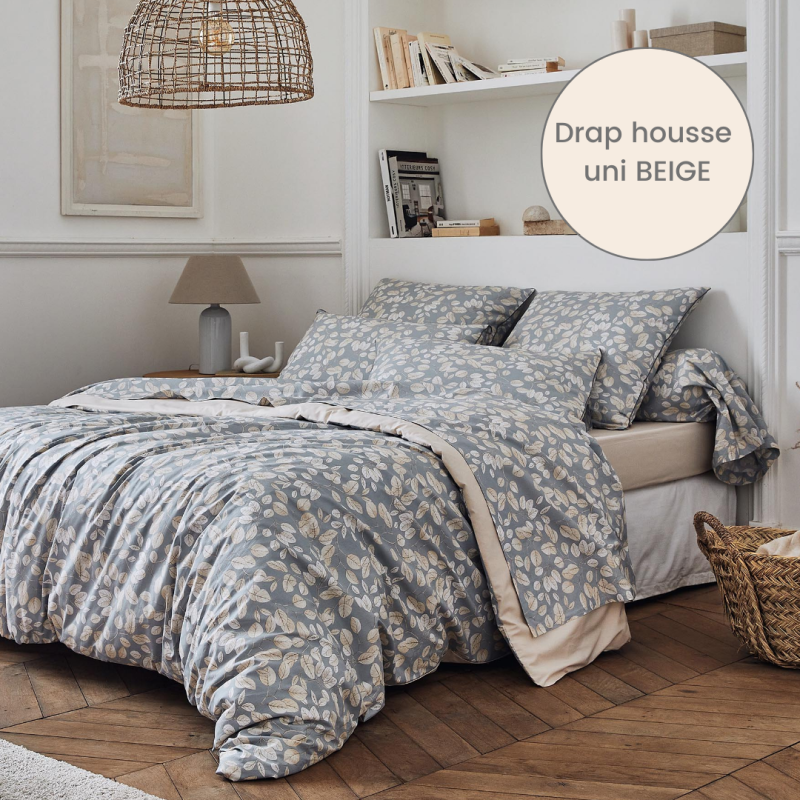 tradilinge Drap housse percale Tradilinge uni BEIGE (Lison Gris)