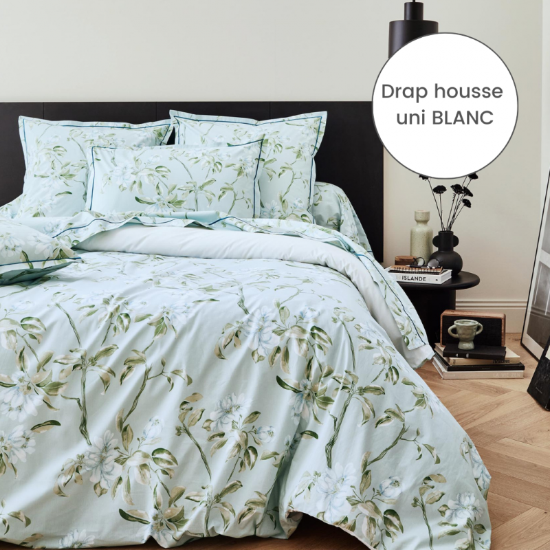 tradilinge Drap housse percale Tradilinge uni BLANC (Éléna Nil)