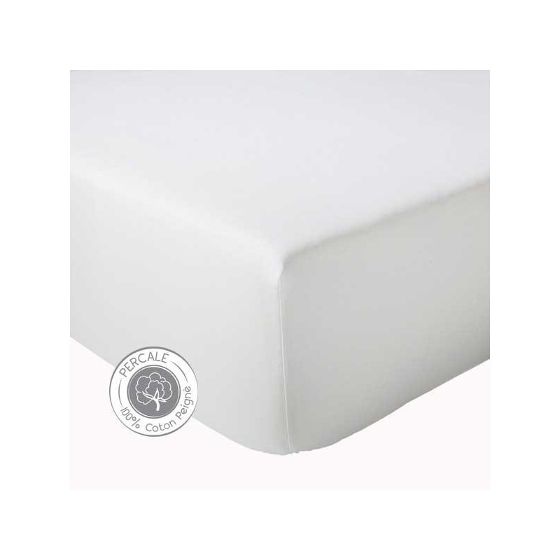 Tradilinge Drap Housse Percale Tradilinge Uni BLANC (Plumes)