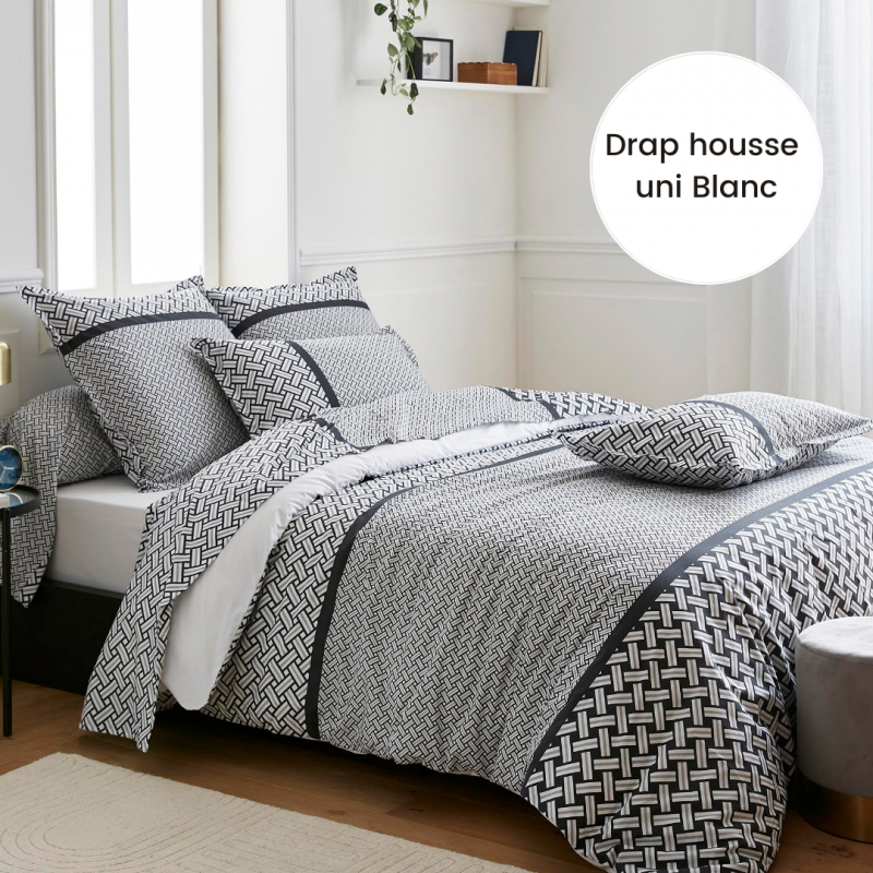 tradilinge Drap housse percale Tradilinge uni BLANC (Riviera Réglisse)