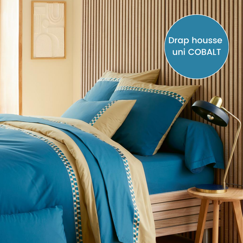 tradilinge Drap housse percale Tradilinge UNI COBALT (Lino Cobalt)