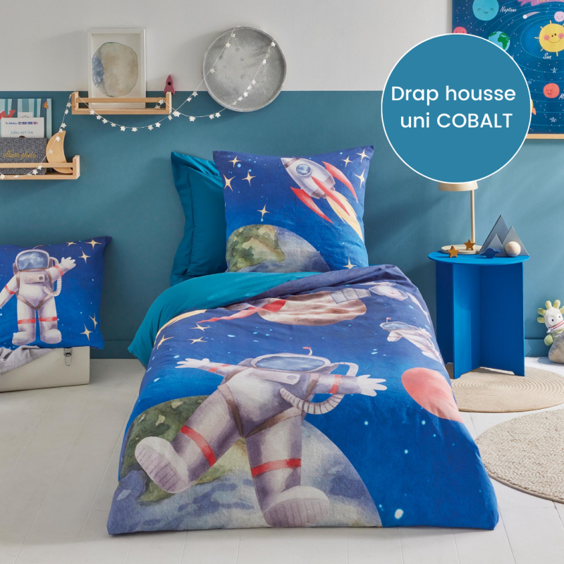 tradilinge Drap housse percale Tradilinge uni COBALT (Thomas)