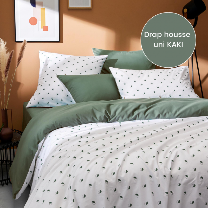 tradilinge Drap housse percale Tradilinge uni KAKI (Alex Kaki)