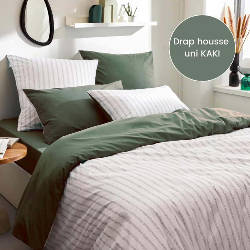 tradilinge Drap housse percale Tradilinge uni KAKI (Gaby Kaki)