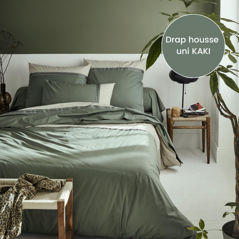 tradilinge Drap housse percale Tradilinge uni KAKI (Noa Kaki)