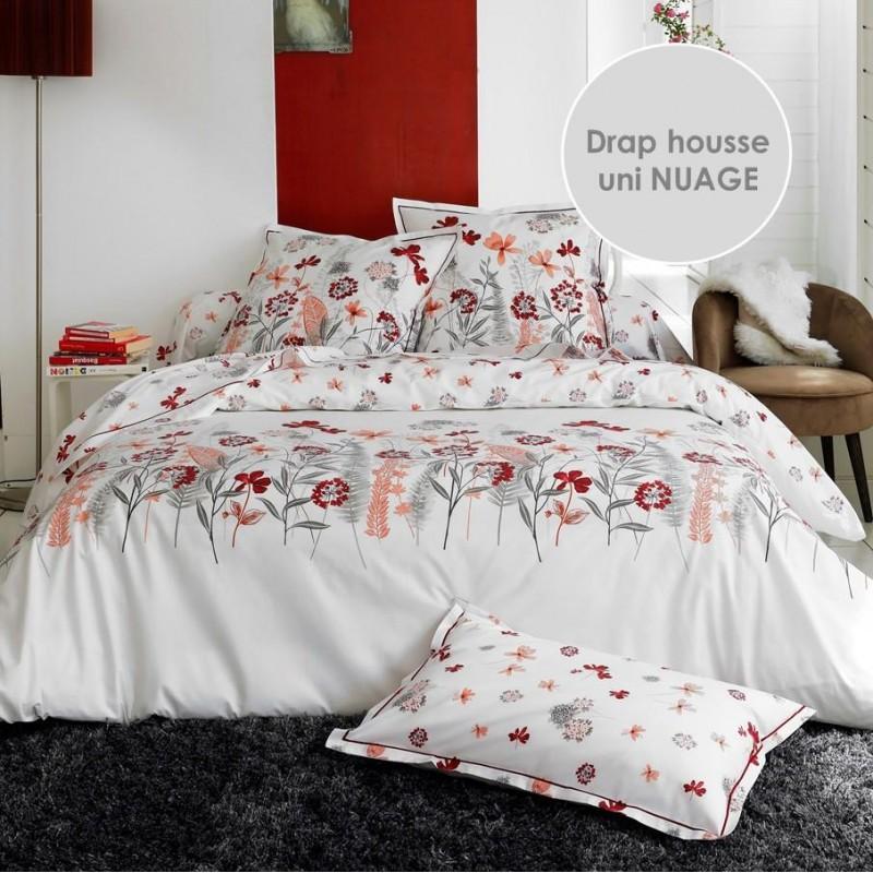 tradilinge Drap housse percale Tradilinge uni NUAGE (Petite Folie Rouge)