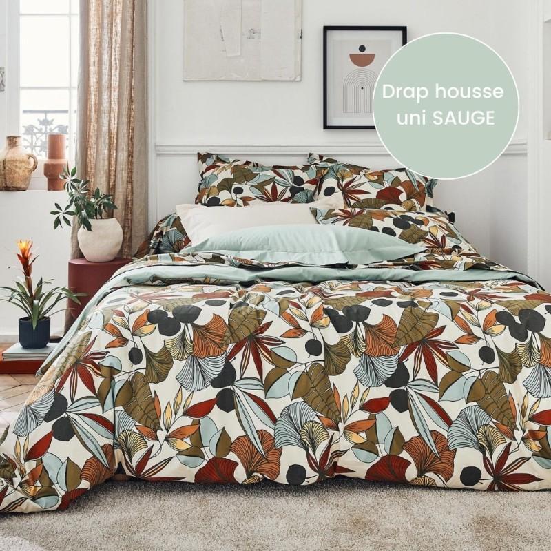 tradilinge Drap housse percale Tradilinge uni SAUGE (Cascade Sauge)