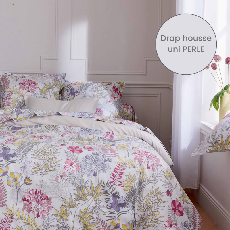 tradilinge Drap housse satin Tradilinge uni PERLE (Anaïs Perle)