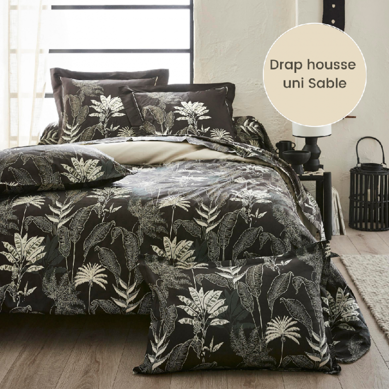 tradilinge Drap housse satin Tradilinge uni SABLE (Cayenne Ébène)
