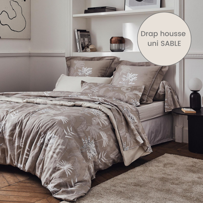 tradilinge Drap housse satin Tradilinge uni SABLE (Cayenne Ficelle)