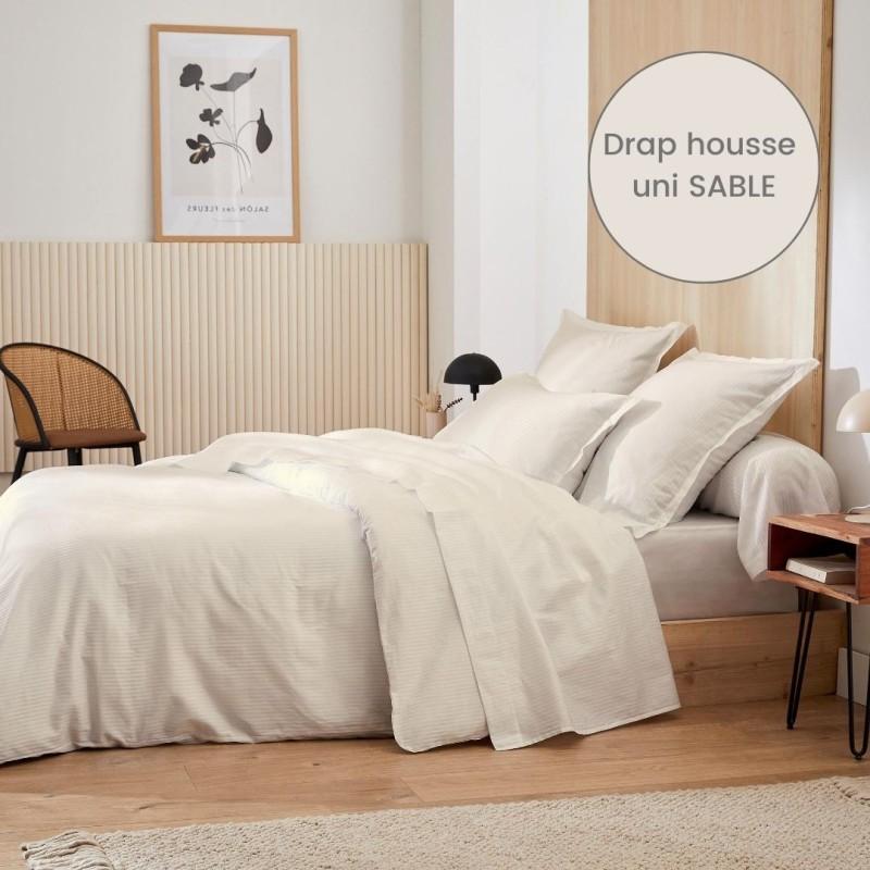 tradilinge Drap housse satin Tradilinge uni SABLE (Grand Hôtel Sable)