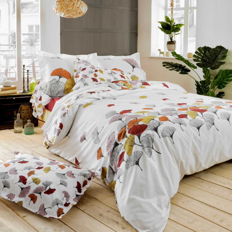 tradilinge Housse de couette percale Tradilinge GINKGO ROSE