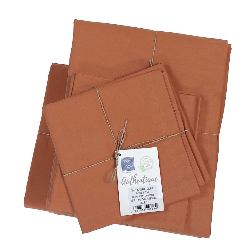 tradilinge Traversin en coton Bio - coloris OCRE - Gamme AUTHENTIQUE