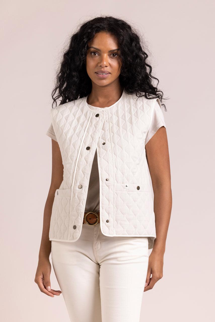 Trench & Coat France Gilet Sans Manches En Tissu Matelassé Léger Non Doublé Beige Printemps-Été 2025