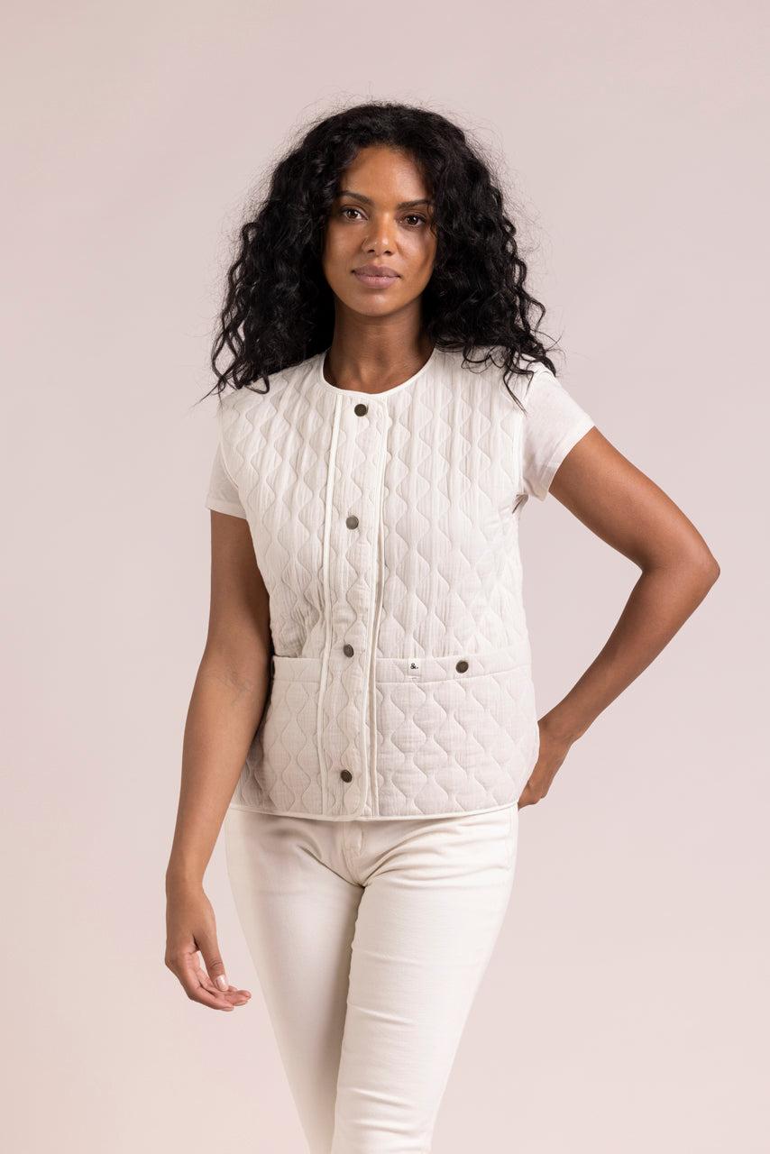 Trench & Coat France Gilet Sans Manches En Tissu Matelassé Léger Non Doublé Beige Printemps-Été 2025