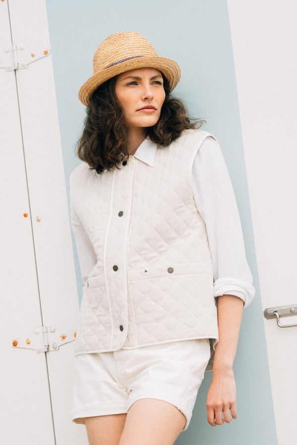 Trench & Coat France Gilet sans manches en tissu matelassé léger non doublé beige Printemps-Été 2025