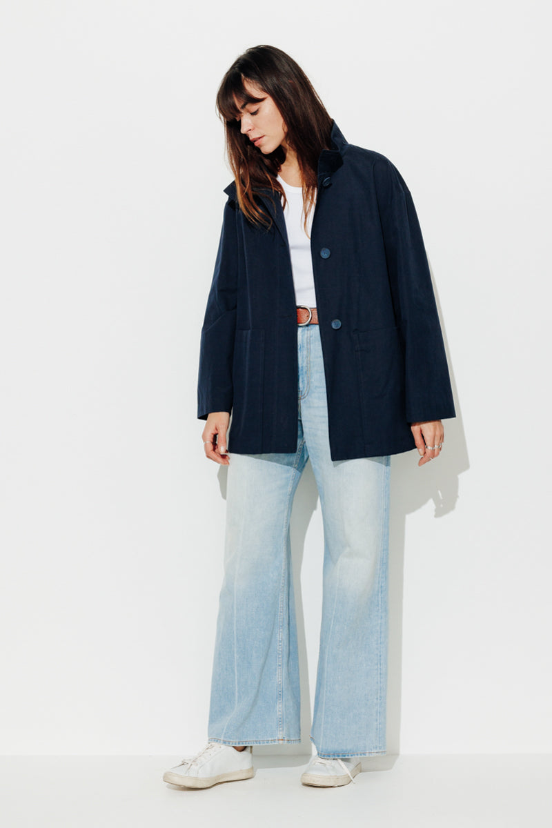 Trench & Coat France Imper Court En Gabardine De Coton Bleu Marine Printemps-Été 2025