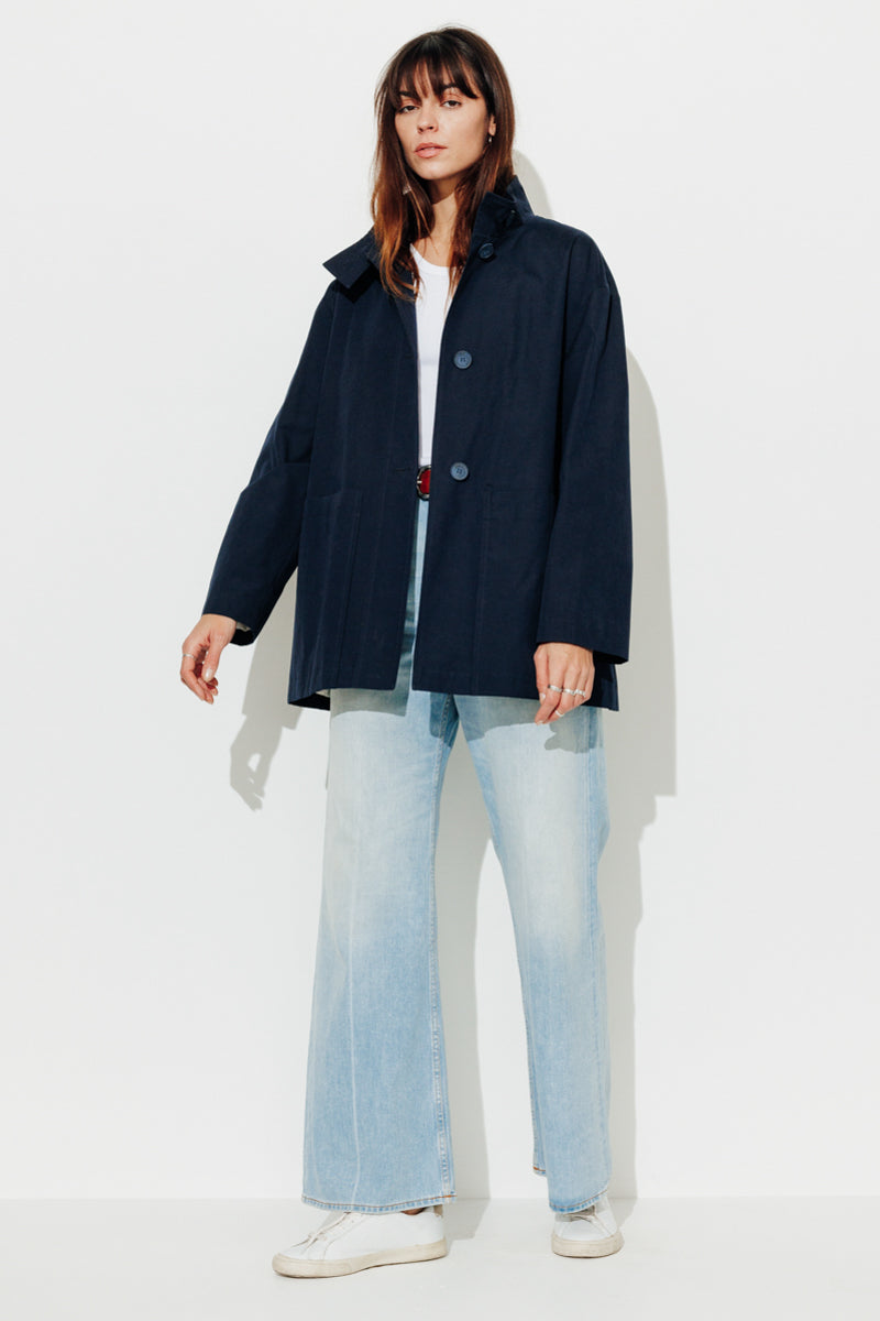 Trench & Coat France Imper Court En Gabardine De Coton Bleu Marine Printemps-Été 2025