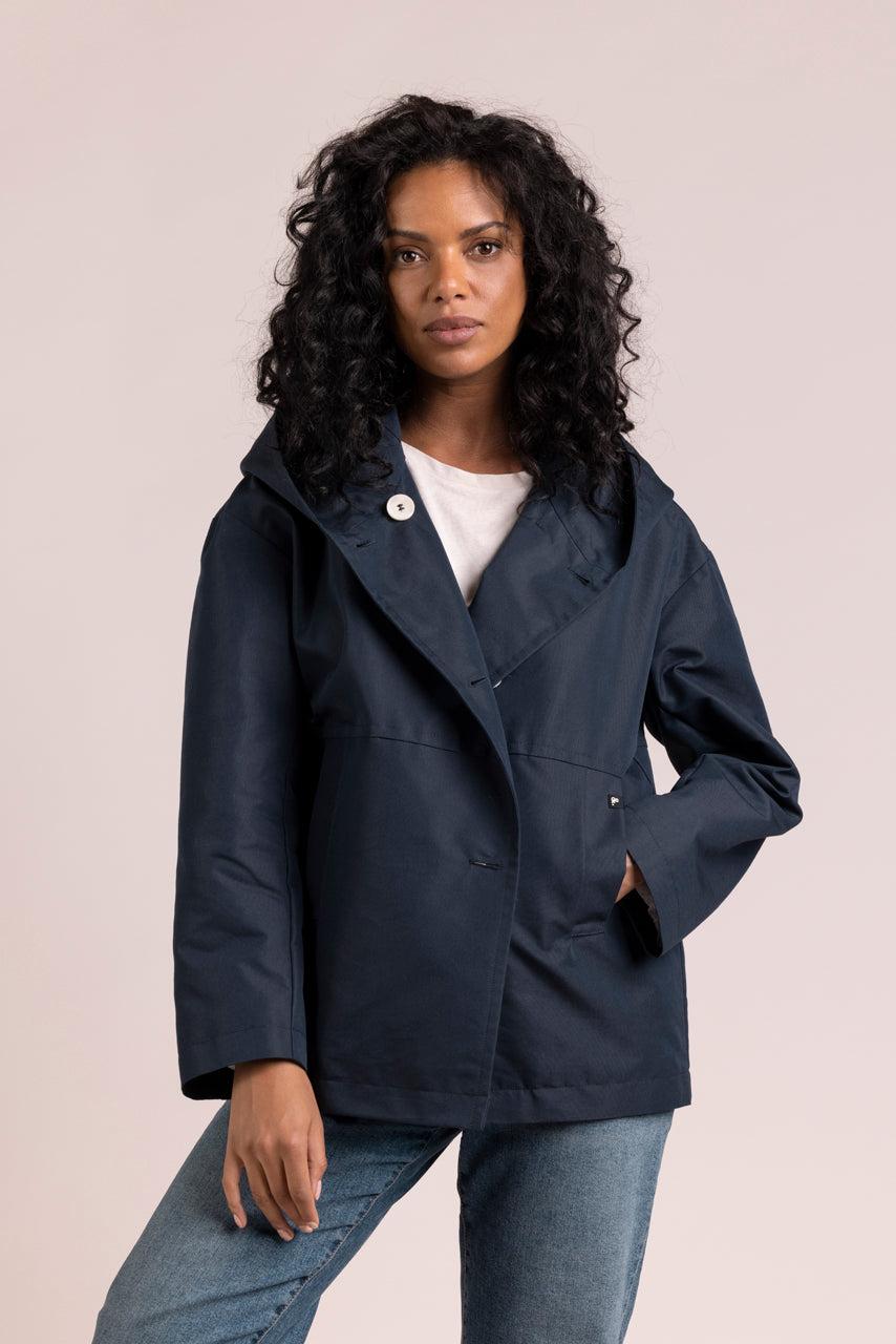 Trench & Coat France Parka Courte à Capuche En Coton Bleu Marine Printemps-Été 2025