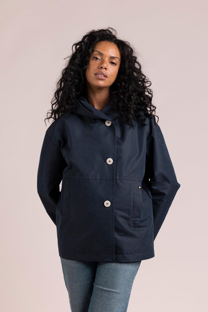 Trench & Coat France Parka Courte à Capuche En Coton Bleu Marine Printemps-Été 2025