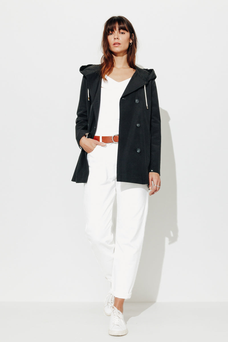 Trench & Coat France Parka courte féminine à capuche noire Printemps-Été 2025