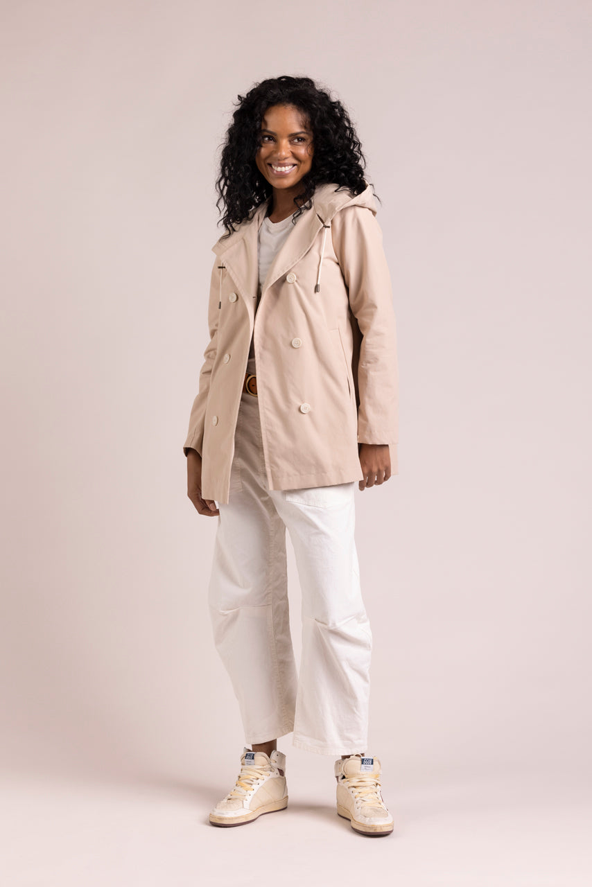 Trench & Coat France Parka Courte Féminine à Capuche Rose Pâle Printemps-Été 2025