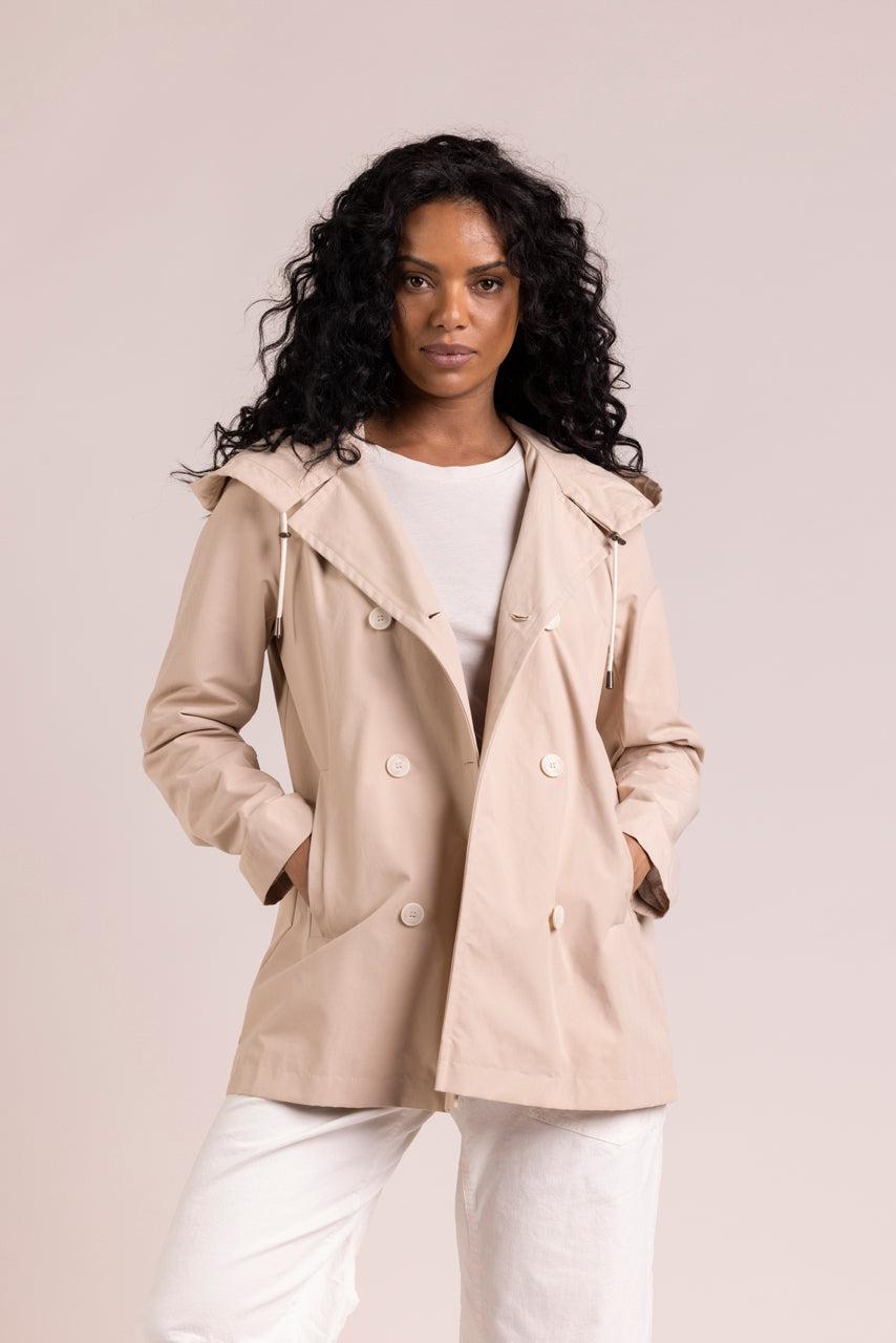 Trench & Coat France Parka Courte Féminine à Capuche Rose Pâle Printemps-Été 2025
