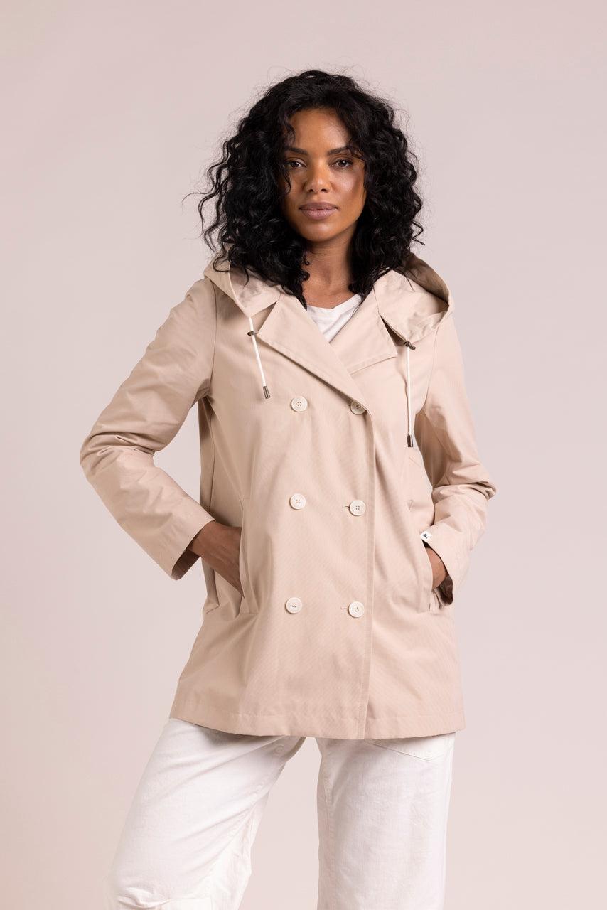 Trench & Coat France Parka Courte Féminine à Capuche Rose Pâle Printemps-Été 2025