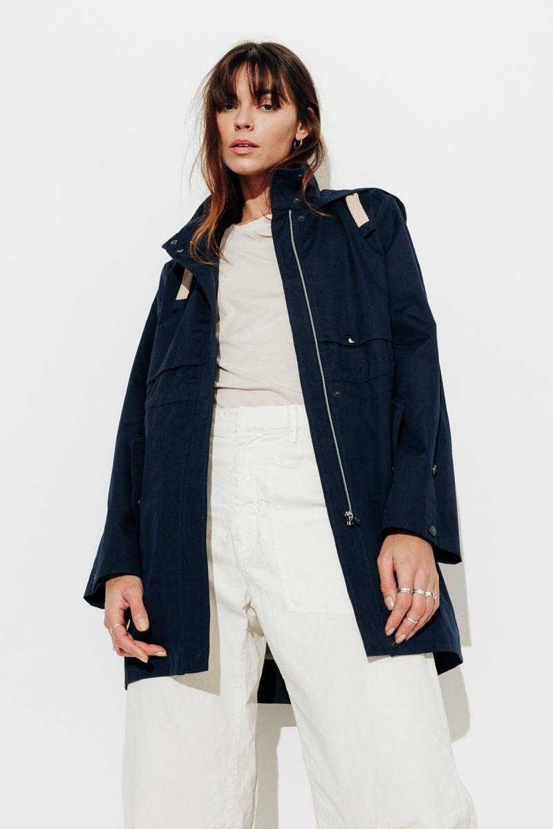 Trench & Coat France Parka Droite En Gabardine De Coton Bleu Marine Printemps-Été 2025