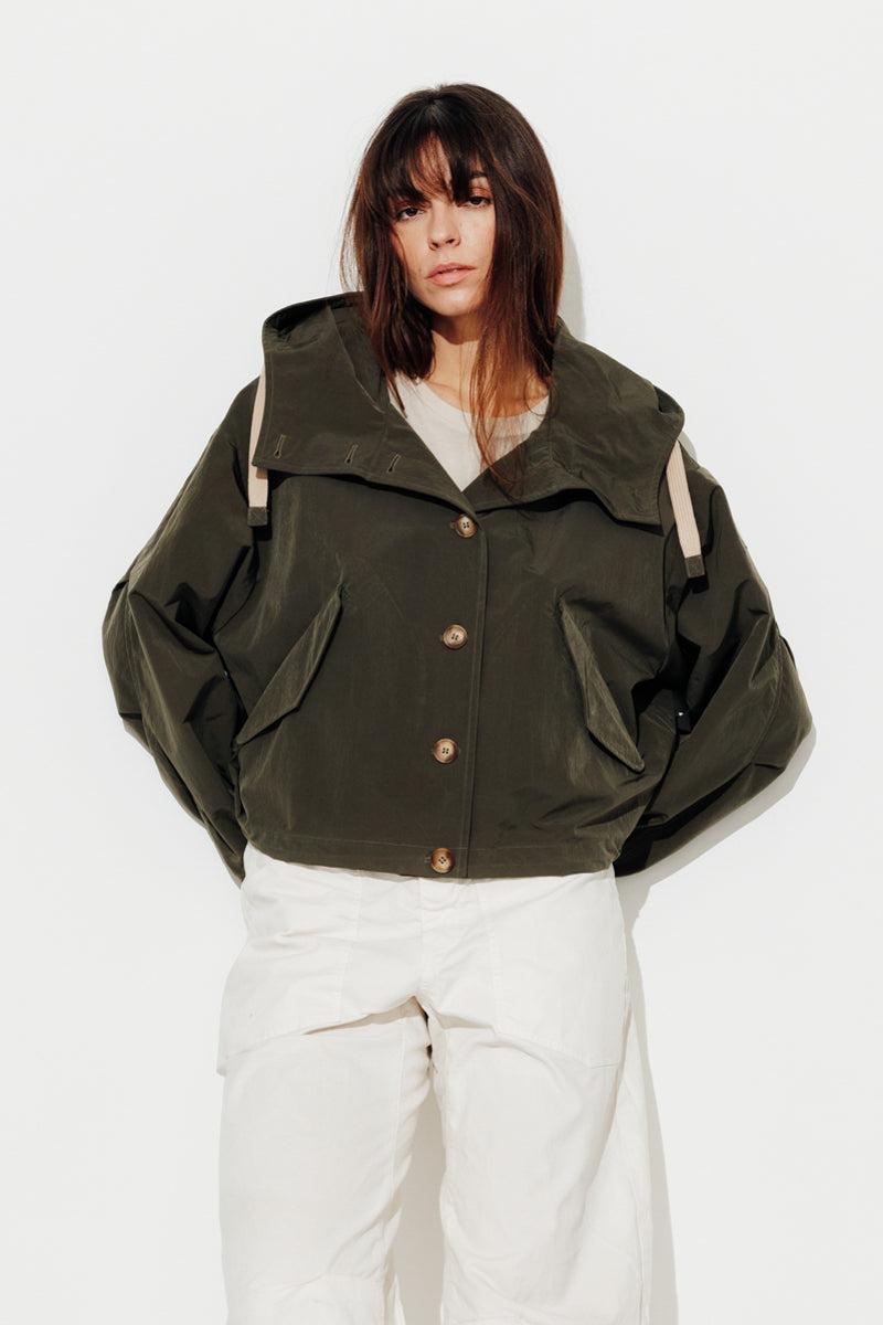 Trench & Coat France Veste Courte En Tissu Satiné Kaki Printemps-Été 2025
