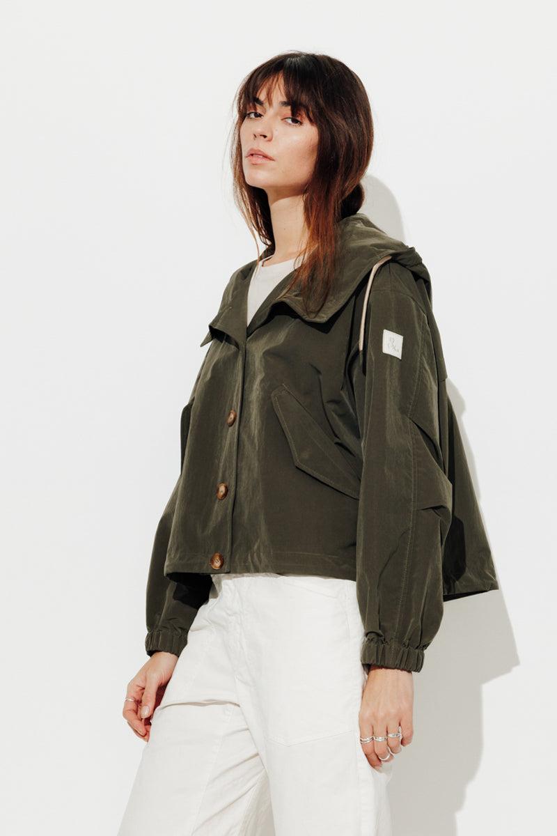 Trench & Coat France Veste Courte En Tissu Satiné Kaki Printemps-Été 2025