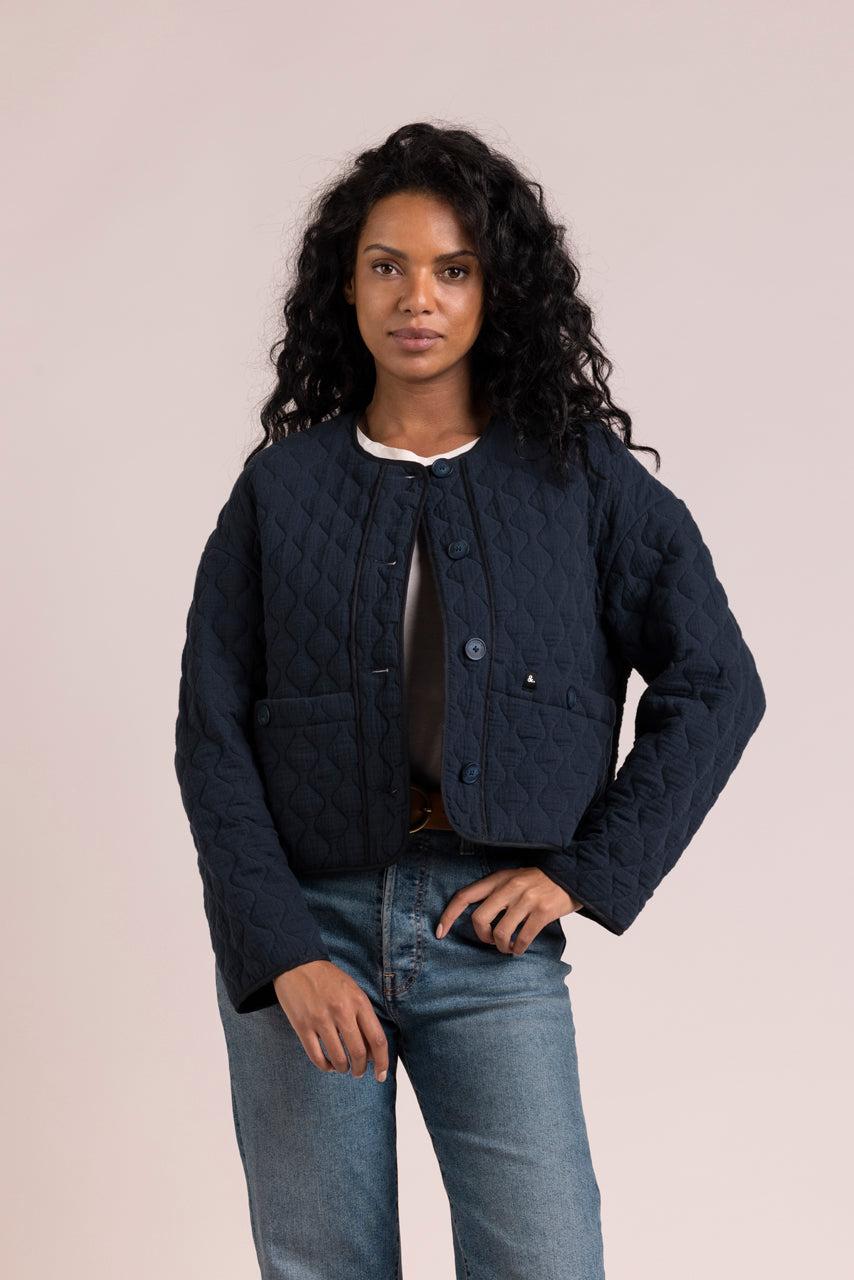 Trench & Coat France Veste Oversize En Tissu Matelassé Bleu Marine Printemps-Été 2025