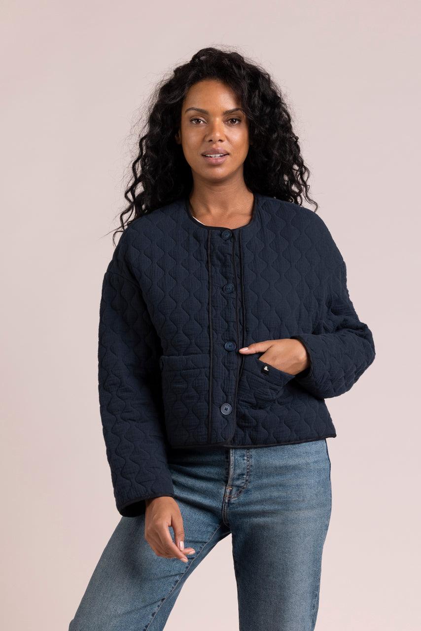 Trench & Coat France Veste Oversize En Tissu Matelassé Bleu Marine Printemps-Été 2025